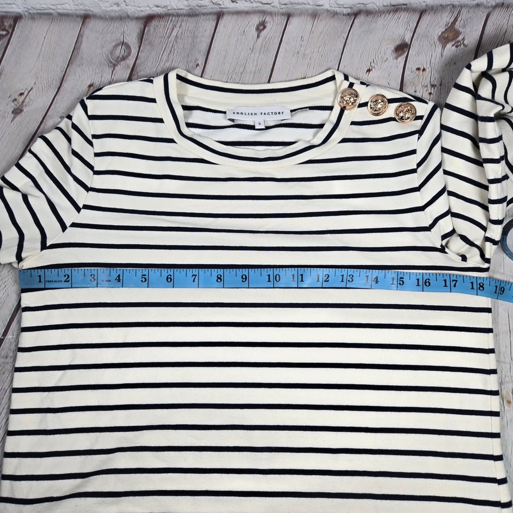 English Factory Breton Striped Long Sleeve Top with Gold Buttons Cream Navy S - Picture 9 of 12